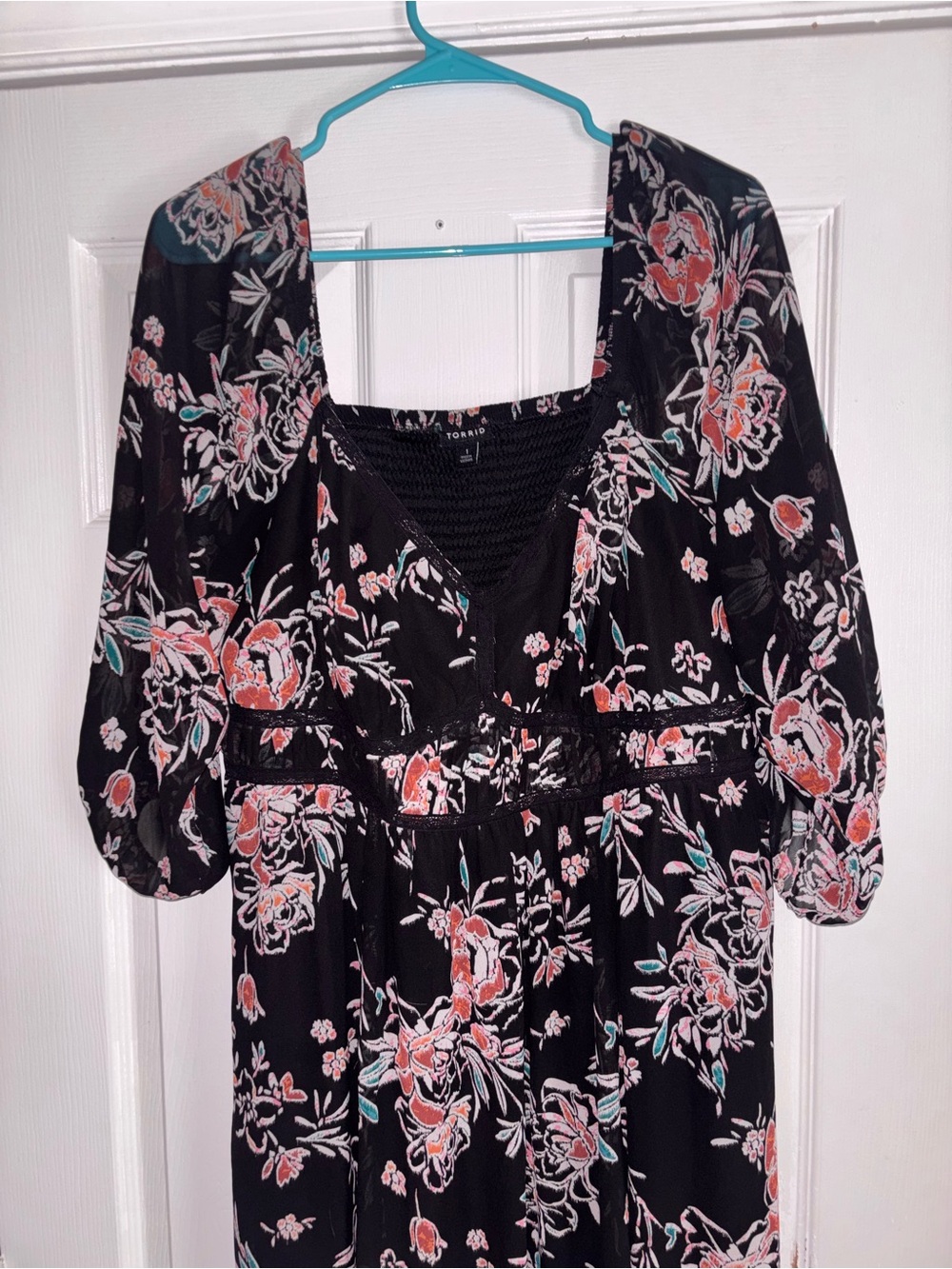 torrid Black Floral Maxi Dress with Coral and White Blooms